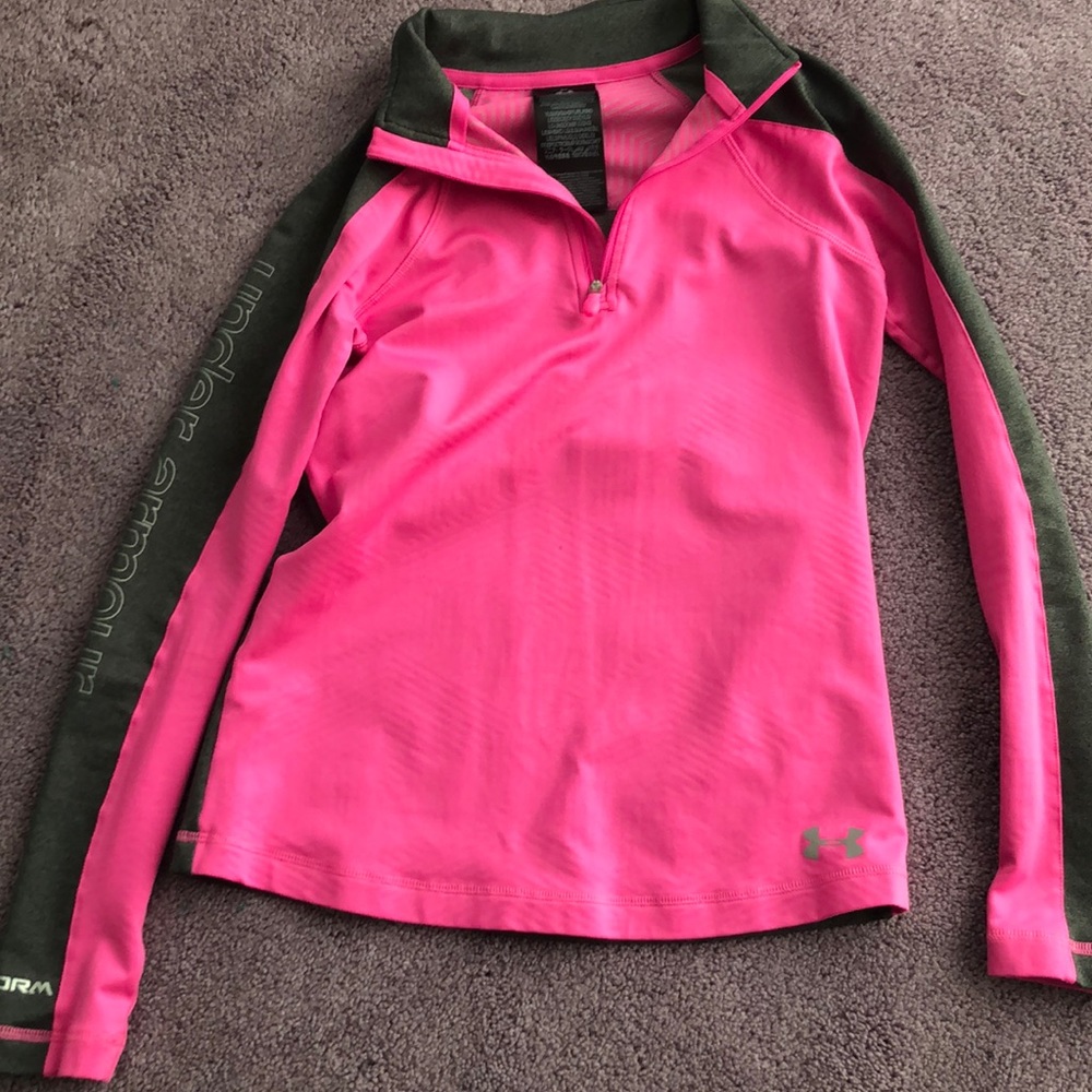 Pink and grey zip up pullover shirt